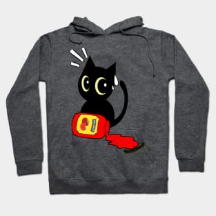 Cute black cat Spilled a bottle of ketchup Hoodie
